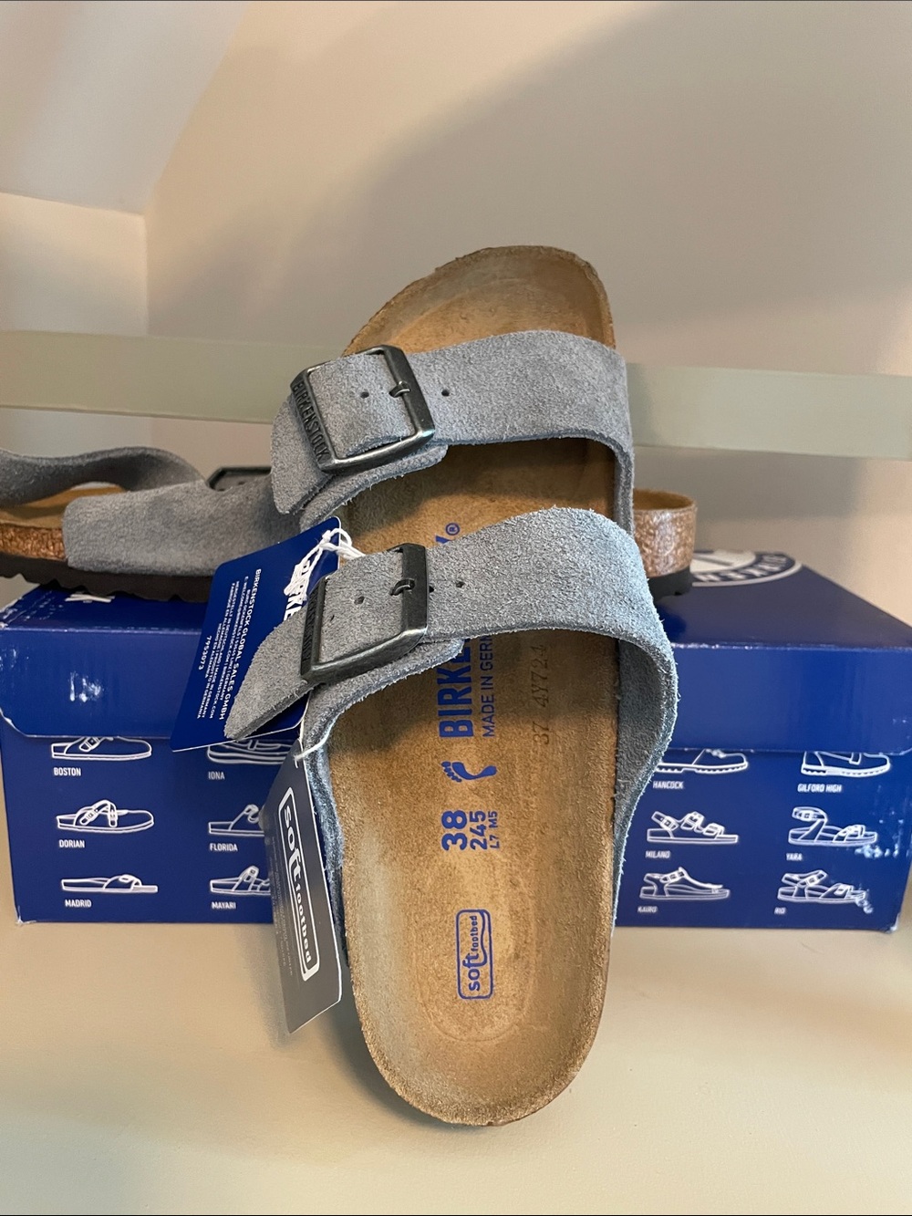 Birkenstock Arizona Suede Sandals in Gray narrow eu 38 NEW in box
